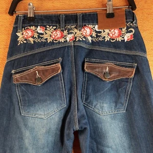 Pantalones de mezclilla para mujer Neo Motorcycle talla 8 bordados forrados lavado oscuro W28 L30 - Imagen 1 de 13