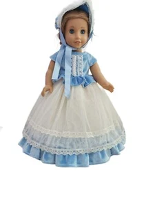 Doll Clothes 18" Colonial Dress Blue Bonnet Velour Fits 18" AG Dolls Elizabeth - Picture 1 of 6