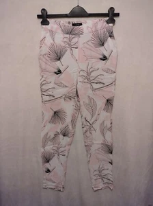 AUTOGRAPH UK6 White Pink Leaf Print Floral Slim Tapered Trousers Pockets Zip Up - Picture 1 of 12