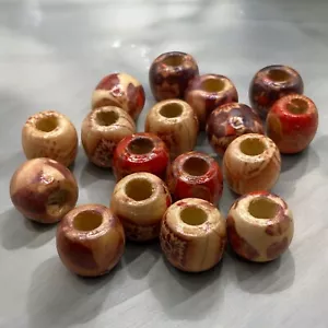 11mm Brown Barrel Wooden Printed Beads Round Mixed Natural Wood 4mm Hole - Picture 1 of 35