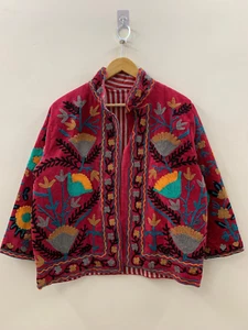 Samt Suzani Winter Kurzjacke | schicker bestickter Suzani Mantel | Suzani Mantel - Bild 1 von 4