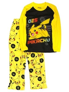 Pokemon Jungen langer gelber Pikachu Schlafanzug Shirt & Fleece Schlafhose Set - Bild 1 von 1