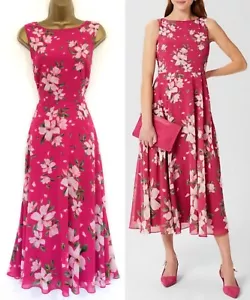 Vestido Hobbs Midi Reino Unido 12 Carly Rosa Verde Gasa Forrado - Imagen 1 de 17