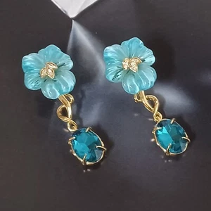 Alexis BITTAR- Boucles d'oreilles florales; pensée bleue et cristal bleu - Foto 1 di 6