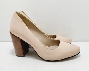 Clarks Crumble Cream Pumps Beige Leather Stacked Block Heel Size 6 - Picture 1 of 10