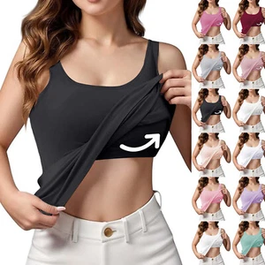 Women Tank Tops with Built in Bras Basic Layer Padded Bra Cami Shirts Yoga Tops - Picture 1 of 38