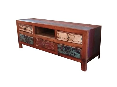 MOBILE TV INDUSTRIAL LEGNO RICICLATO COLORATO CON CASSETTI CM H55X150X45 - Immagine 1 di 4