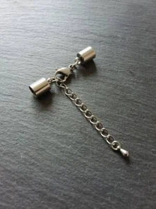 2 Stainless Steel End Cap Sets for 7.5mm Cord Necklaces with Extender (8mm caps) - Picture 1 of 5