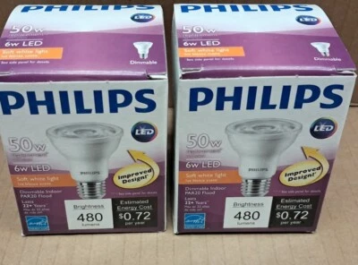 Lote de 2 Bombillas Philips PAR20 6W LED 50W Repuesto Blanco Suave Brillante Foto 1 de 2