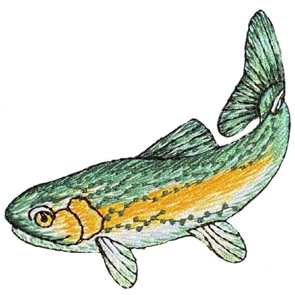 Natural Trout Applique Patch - Green & Yellow Fish Fishing Badge 2.75" (Iron on) - Image 1 of 1