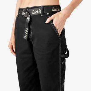 DICKIES Women Cargo Painter Pant 26 Relaxed Fit Black Contract Stitch w/Belt NWT - Picture 1 of 13