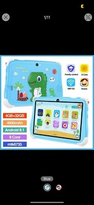 Unicorn Blue Kids Android Tablet With Case Bundle 32GB+4GB 7 Inch - Image 1 of 4