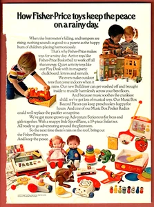 Fisher Price Rainy Day Toys PAPER PRINT AD Vtg 1975 Bulldozer Record Player - Picture 1 of 3