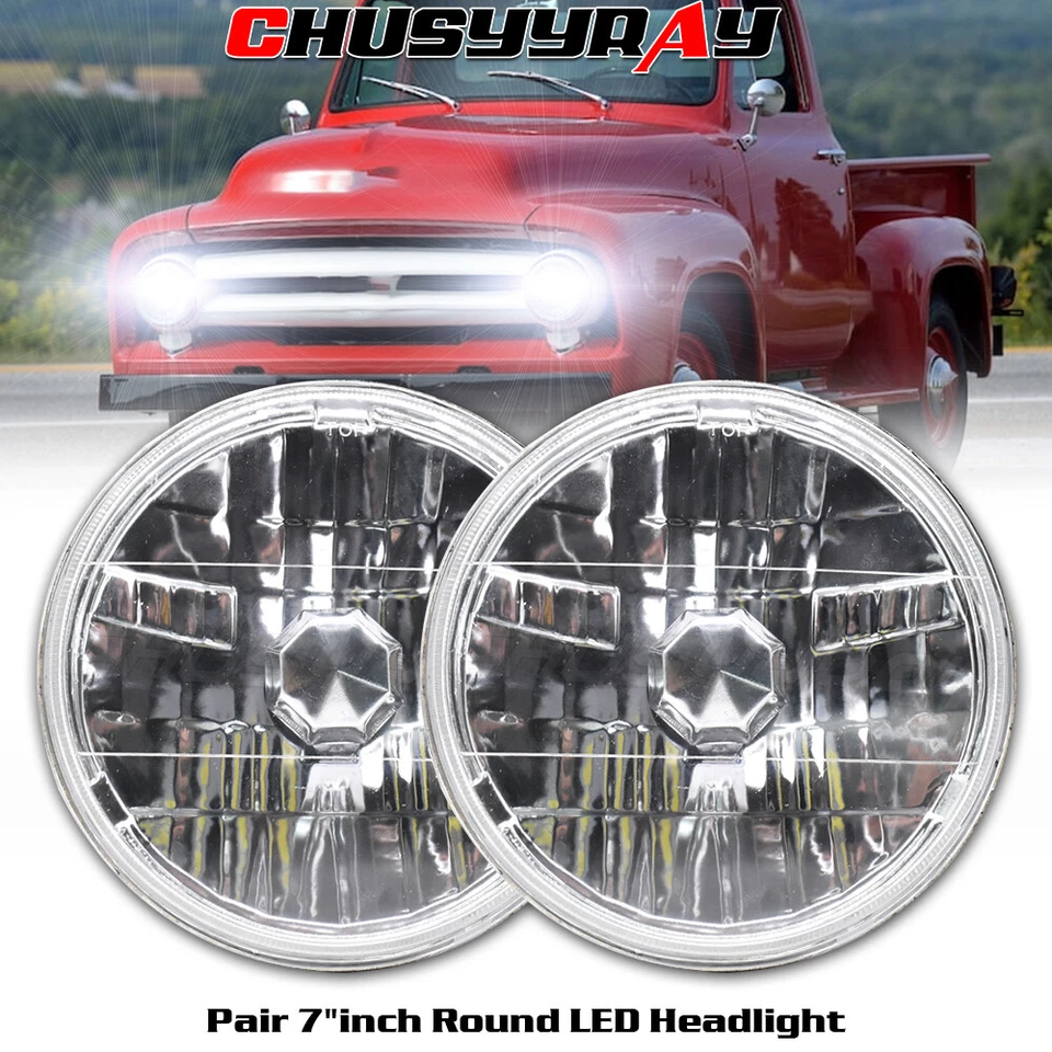 Pair 7 inch Round LED Headlights For Jeep CJ5 2.2L 2.5L 3.8L 4.2L 5.0L 1960-1983 - Image 1 of 4