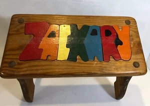 Zackary Puzzle Foot Step Stool Boys Kids Personalized Name Wooden Bench - Picture 1 of 6