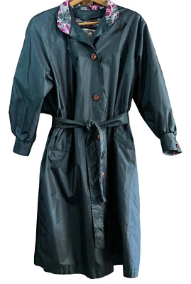 Cinturón gabardina vintage años 80 verde azulado Chiango Fleet Street para mujer talla 8 forro con botones Foto 1 de 4