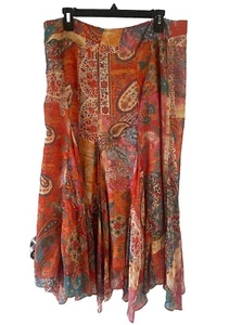 Ralph Lauren Asymmetrical Maxi Skirt Silk Paisley Y2K Boho Gypsy Sheer Size 14 - Picture 1 of 12