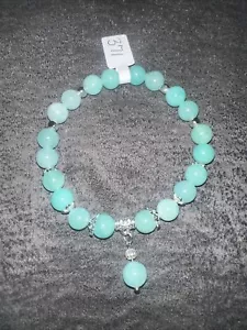 Blaues Perlenarmband, mit Silber, hängender Charm, 7,5 Zoll, Aqua - Bild 1 von 2