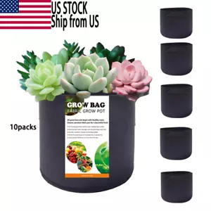 10-Pack Round Plant Pots Grow Bags Thickened Nonwoven Fabric 2/3/5/7/10 Gallon - Picture 1 of 16