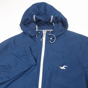 Hollister Lightweight Packable Windbreaker Jacket Hooded Blue Full Zip Mens M - Picture 1 of 4