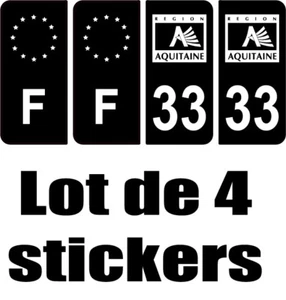 4 Autocollants 2 paires Stickers style Auto Plaque FULL Black noir F+ 33 Région - Picture 1 of 1