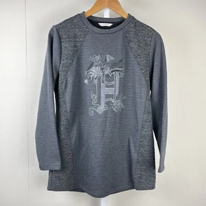 Olivia Hassler Top anthrazitgrau H Monogramm geblümt Damen Größe Large 100 cm - Bild 1 von 5