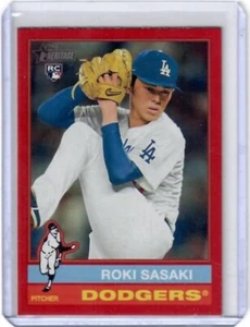 Tarjeta insertada de borde rojo Topps Heritage Roki Sasaki 2025 Los Angeles Dodgers - Imagen 1 de 2