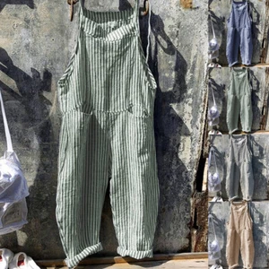 Womens Striped Casual Loose Playsuit Ladies Rompers Jumpsuit Overalls Dungarees - Picture 1 of 15