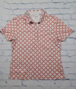 Nvo Shirt Womens White Orange Short Sleeve Polo Golf Geo Print Stretch - Picture 1 of 3
