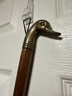 17” Vintage Brass Duck Head Shoe Horn Wood Handle w/Inlays of Silver