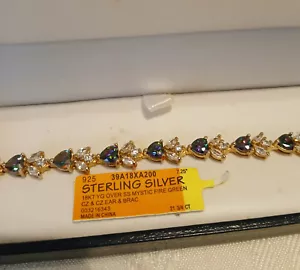 Vintage Mystic Topaz Green/Purple CZ Gold Vermeil Sterling Silver Bracelet 7.5" - Picture 1 of 4