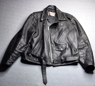 THE LEATHER SHOP Chaqueta Vintage SEARS 48 Regular Motociclista NEGRA Cremallera Foto 1 de 4