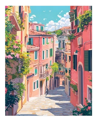 Vibrant Urban Scene Wall Art Poster - Colorful Street View Home Decor - Image 1 of 4