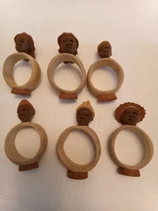 Vintage Tribal Art Serviettenringe Afrikanisches Holz Gesicht Schnitzerei Lot 6 - Bild 1 von 8