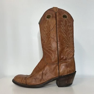 复古牧马人牛仔靴美国制造皮革棕色西部牛仔靴男式 12D 码 — 第 1/4 张图片