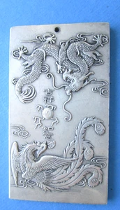 Chinese Dragon and Phoenix. Silver Scroll / Weight with Chop mark - Picture 1 of 10