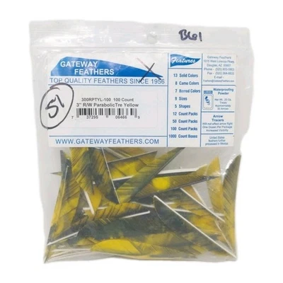 51 Count Gateway Archery Arrow Feathers 3" Right Wing Parabolic: Camo Tre Yellow - Image 1 of 2