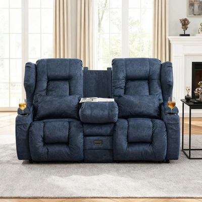 Recliner Sofa Loveseat Recliner RV Sofa with Console Home Theater Seating Sofas - Image 1 of 4