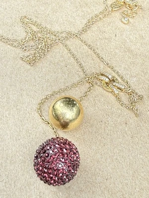 SIGNED Henri Bendel NYC Swarovski Necklace Pink Purple Crystal Gold Plate Chain - Image 1 of 4