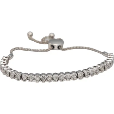 14k White Gold Round Half Bezel Set Diamond Bolo Bracelet 0.75CTW - Image 1 of 4