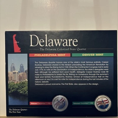 1999 Delaware Colorized State Quarter P&D-BU- w/Colorful Display Card - Image 1 of 4