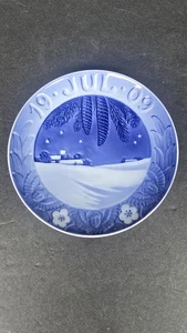 Piatto natalizio vintage Royal Copenhagen luglio 1909 porcellana bianca blu Danimarca - Foto 1 di 4