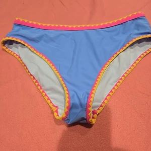 Blue Bikini Bottom with Pink and Yellow Trim Lg - Picture 1 of 2