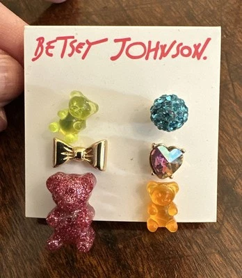 Betsey Johnson Women's Gummy Bear Mismatch Stud Earrings Set 3 Pairs Lot Heart - Image 1 of 4