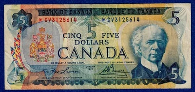 Canada  $5 1972 BC-48bA / P-87b Circulated Replacement /Asterisk Note *CV3125614 - Image 1 of 4