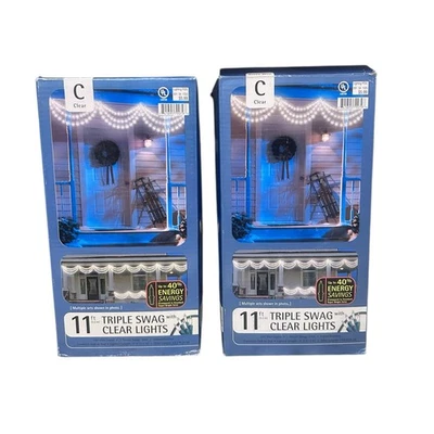 2 Boxes Triple Swag Clear Lights 11ft. 3 Tier Indoor/Outdoor Green Wires - Image 1 of 4