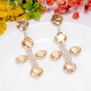 Morganite Gemstone Ethnic Handmade 925 Sterling Silver Earrings 2.4" u650 - Picture 1 of 5