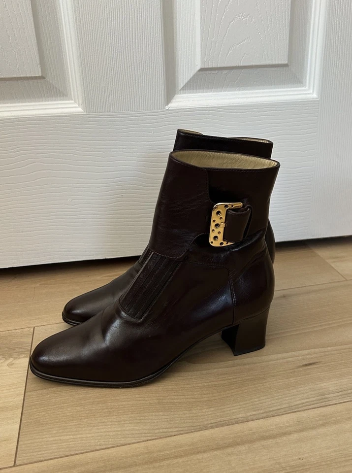 Botas de cuero suave para mujer BALDININI talla 7 marrón al tobillo hechas en Italia Foto 1 de 4
