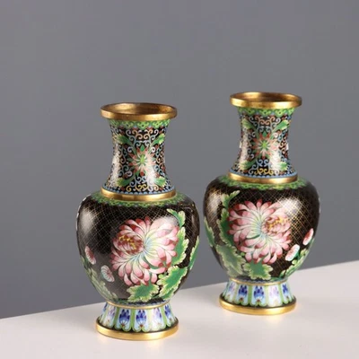 Vases Cloisonné Ancien Décorations Végètales Chine XXe Siècle Originaux - Photo 1/4