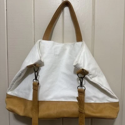 HEART & HAND with Magnolia Leather Canvas Large Purse Bag Tote Tan & White - Image 1 of 4